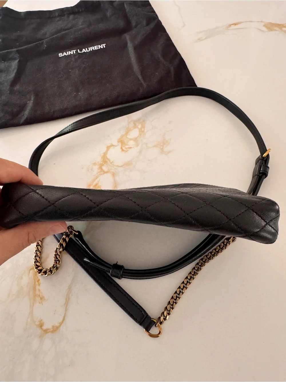 Saint Laurent YSL Gaby Zipped Pouch Crossbody Bag in Black Quilted Lambskin
